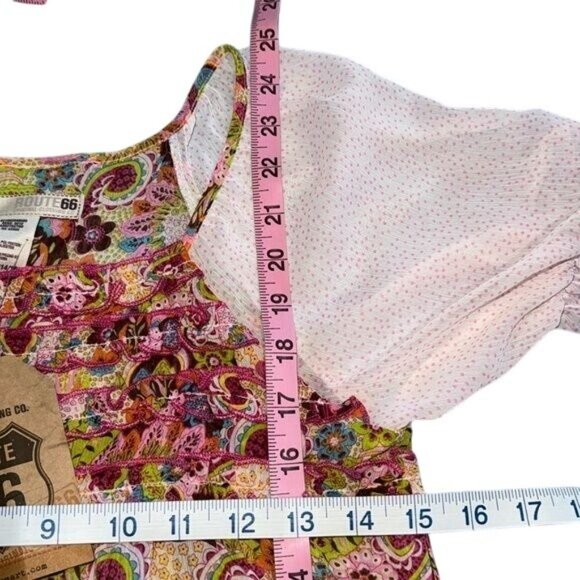 Route 66 Womens XL Floral Paisley Top With Sheer Sleeves Short Ruffle Detail 100 - Picture 10 of 10